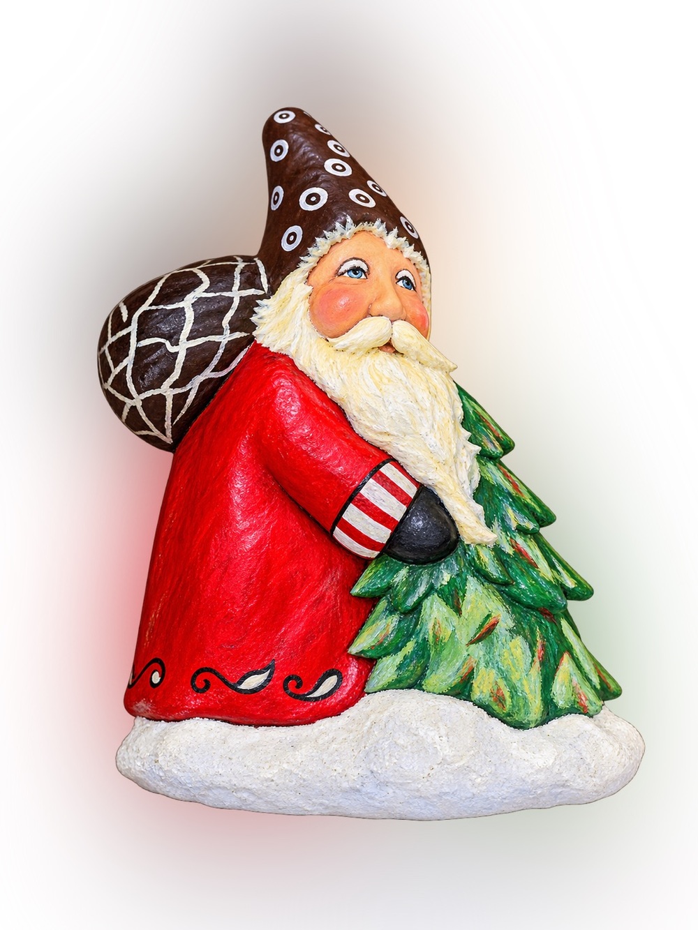 Holiday Santa Figurine in Red with Green Tree - Unbranded